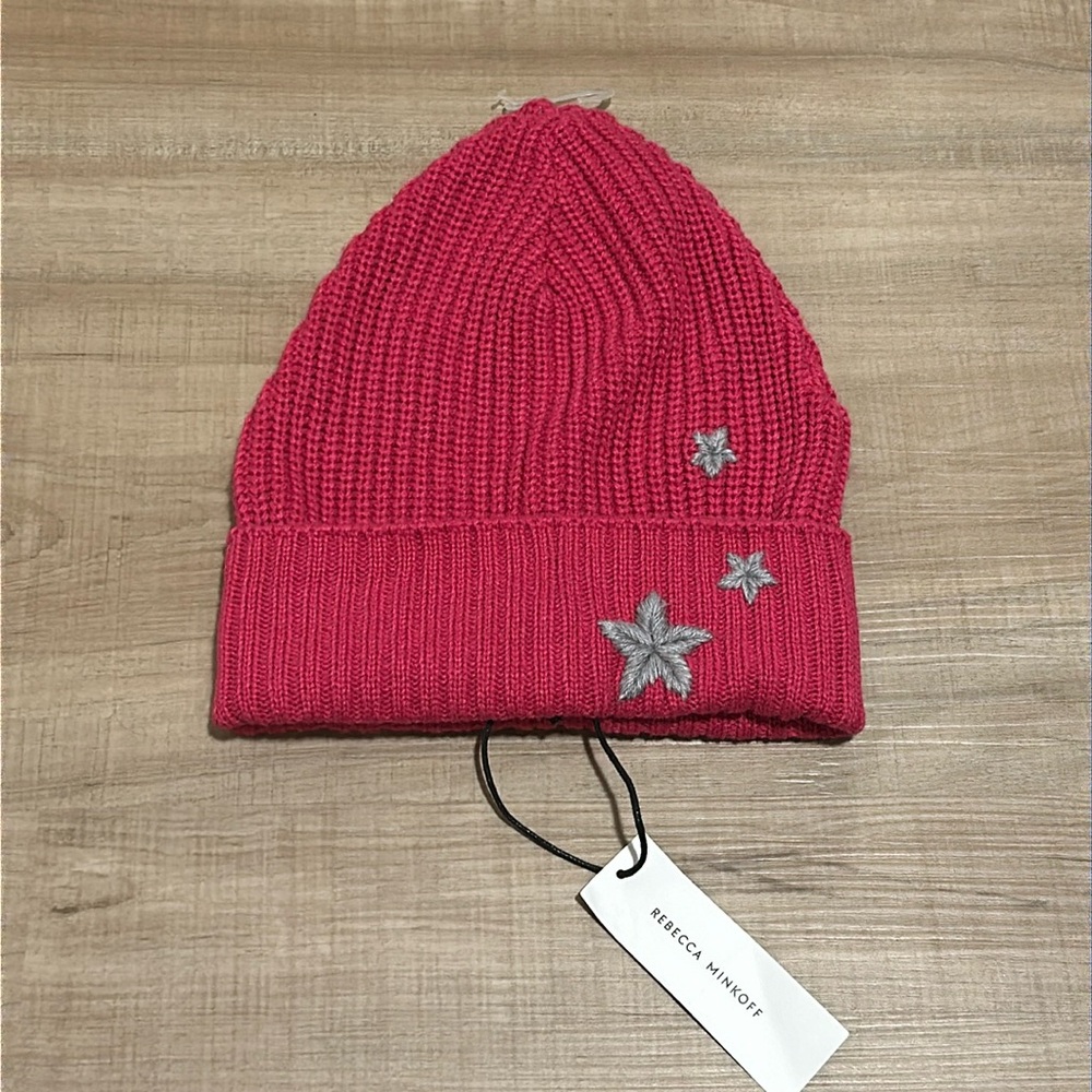 Rebecca Minkoff Pink Knit Hat with Silver Stars